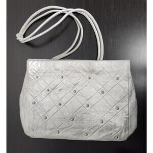 Vintage BADER Metallic Silver w Metal Studs Handbag Made in France